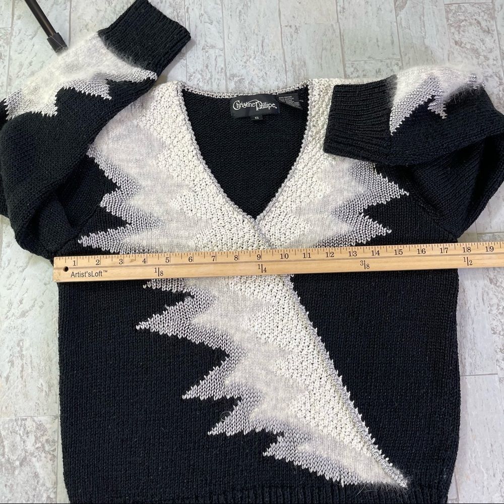 Christine Phillipe Vintage Y2K Black And White Abstract Angora Mix Knit Sweater - Picture 10 of 16